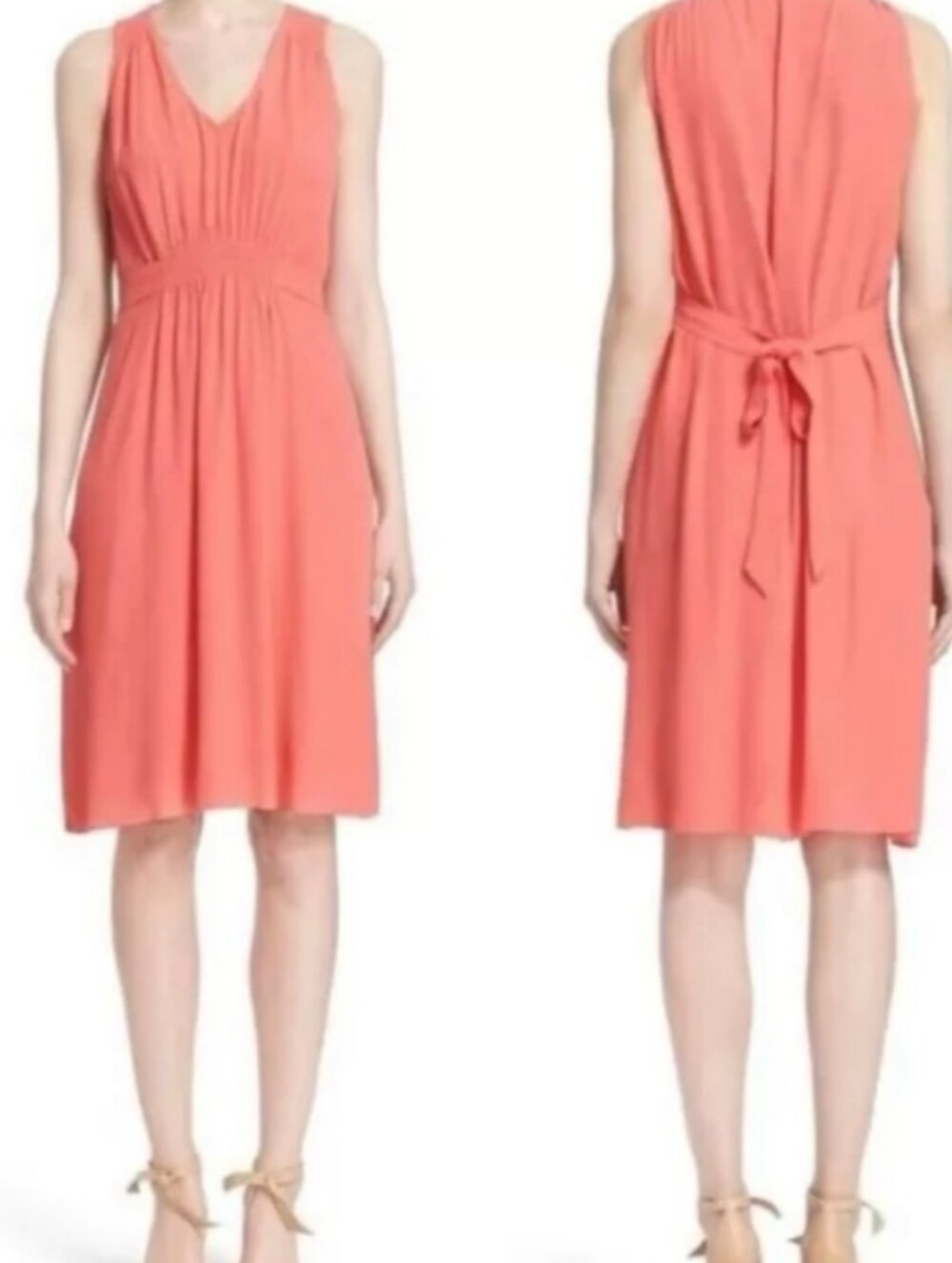 NWT Kate Spade Watermelon Pink Fluid Crepe Tie Waist Sleeveless Dress Size Large